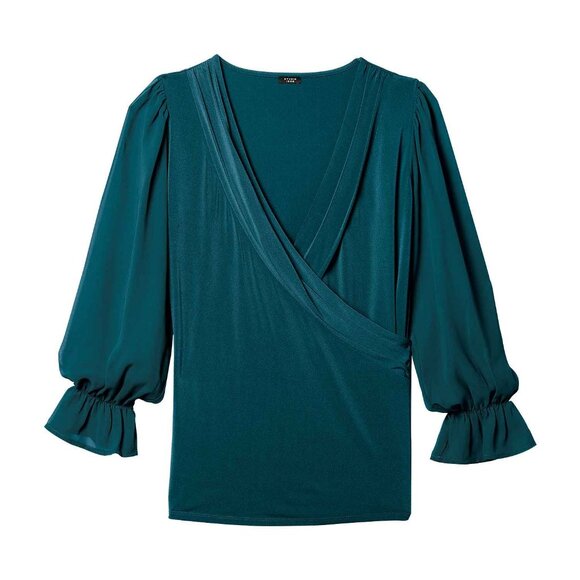 * NEW Surplice Wrap Teal Blouse STUDIO 1886 Ladies Large 12 - 14 - Picture 6 of 10